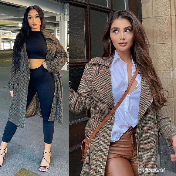 Fashion Nova Warm Up To Me Trench Coat - Taupe/Burgundy - Picture 3 of 10